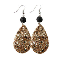 Load image into Gallery viewer, Golden Glitter Tear Drop Earrings with Lava Rock