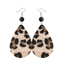 Load image into Gallery viewer, Spotted Leopard Print Horse-Hair Tear Drop Earrings with Lava Rock