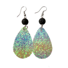 Load image into Gallery viewer, Blue & Green Glitter Tear Drop Earrings with Lava Rock