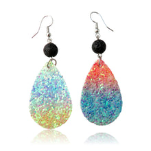 Load image into Gallery viewer, Blue & Green Glitter Tear Drop Earrings with Lava Rock