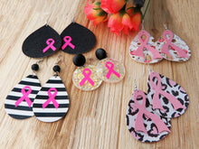 Load image into Gallery viewer, Glitter Resin Circle with Black Button Stud & Pink Breast Cancer Ribbon