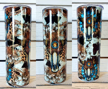 Load image into Gallery viewer, Cow Skull, Turquoise Country Style Tumbler w/ Lid & Straw