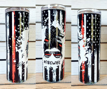Load image into Gallery viewer, Fire Wife Thin Red Line Flag Tumbler w/ Lid & Straw