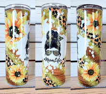 Load image into Gallery viewer, Glitter Sunflower Leopard Mom Life 20oz Tumbler w/ Lid & Straw