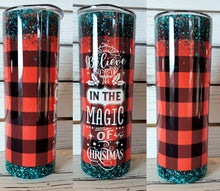 Load image into Gallery viewer, Magic of Christmas Buffalo Plaid & Green Glitter Style 20oz Tumbler w/ Lid & Straw