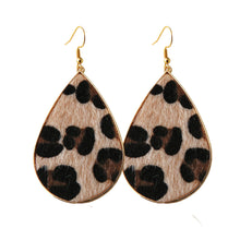 Load image into Gallery viewer, Faux Horse-Hair Beige Leopard Print & Gold Frame Tear Drop Earrings