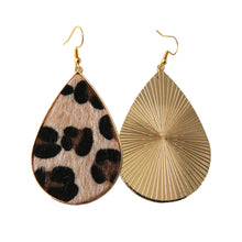 Load image into Gallery viewer, Faux Horse-Hair Beige Leopard Print & Gold Frame Tear Drop Earrings