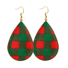 Load image into Gallery viewer, Christmas Plaid & Gold Frame Tear Drop Earrings
