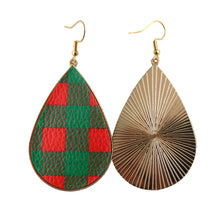 Load image into Gallery viewer, Christmas Plaid & Gold Frame Tear Drop Earrings