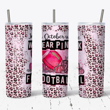 Load image into Gallery viewer, Pink Leopard Breast Cancer & Football Style Tumbler w/ Lid & Straw