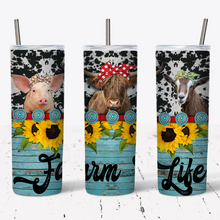 Load image into Gallery viewer, Blue Wood Grain & Cowhide Farm Life Tumbler w/ Lid & Straw