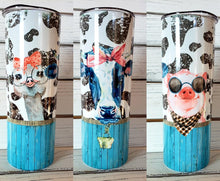Load image into Gallery viewer, Blue Wood Grain & Cute Animal Farm Life Tumbler w/ Lid & Straw