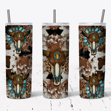 Load image into Gallery viewer, Cow Skull, Turquoise Country Style Tumbler w/ Lid & Straw