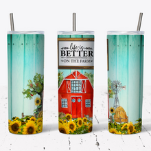 Load image into Gallery viewer, Blue Wood Grain & Red Barn Farm Life Tumbler w/ Lid & Straw