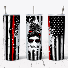Load image into Gallery viewer, Fire Wife Thin Red Line Flag Tumbler w/ Lid & Straw