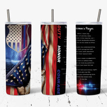 Load image into Gallery viewer, A Policemans Prayer Thin Blue Line Flag Tumbler w/ Lid & Straw