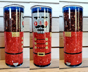 Glitter Christmas Nutcracker 20oz Tumbler w/ Lid & Straw