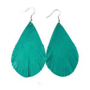 Teal Blue Leather Fray Style Earrings