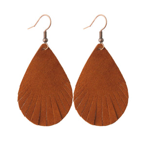 Brown Leather Fringe Style Earrings