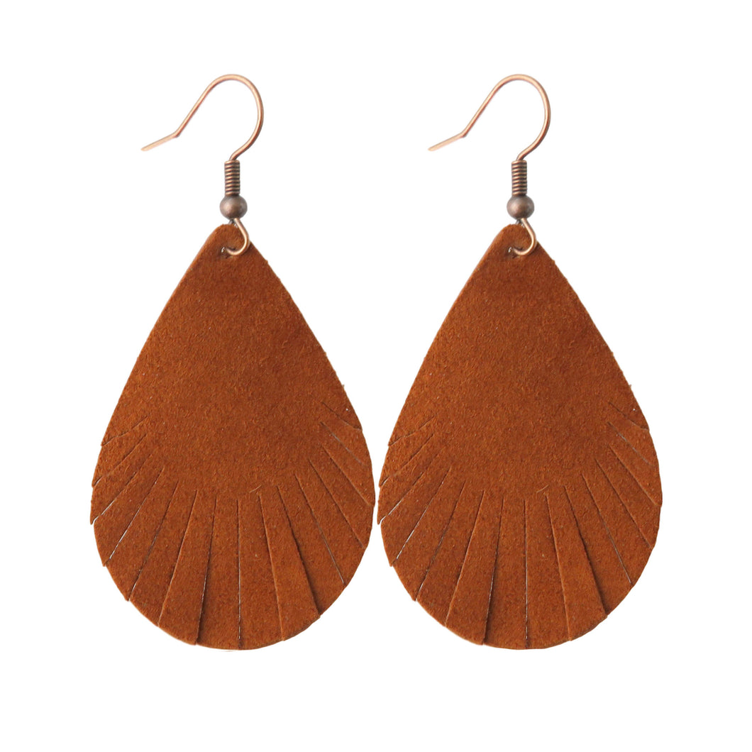Brown Leather Fringe Style Earrings