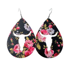 Large Black Floral Tear Drop with Bull Open Center