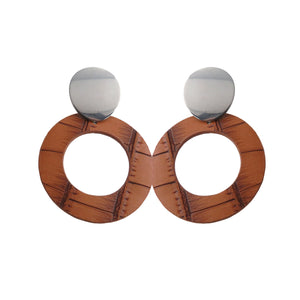 Light Brown Open Textured Circle with Silver Toned Button Stud