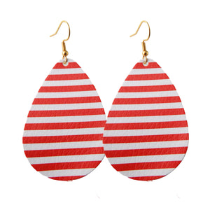 Candy Cane Red & White Stripe Christmas Tear Drop Earrings