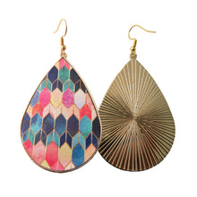 Load image into Gallery viewer, Stained Glass Print &amp; Gold Frame Tear Drop Earrings
