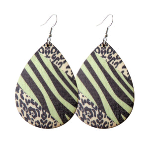 Animal Print Wooden Tear Drop Earrings