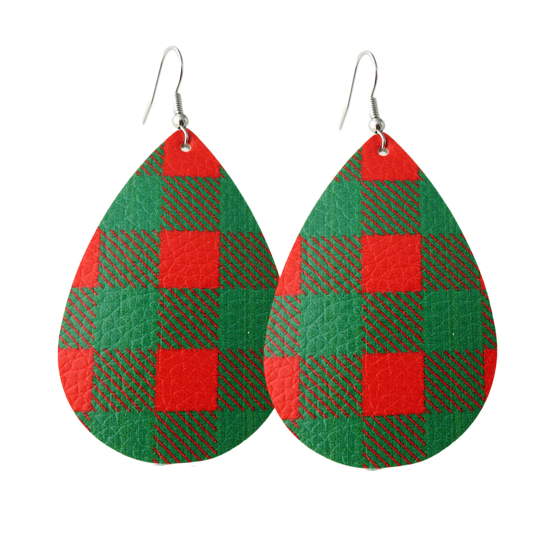 Tear Drop Christmas Buffalo Plaid Earrings