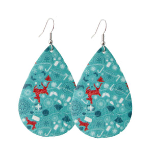 Blue Christmas Pattern Tear Drop Earrings