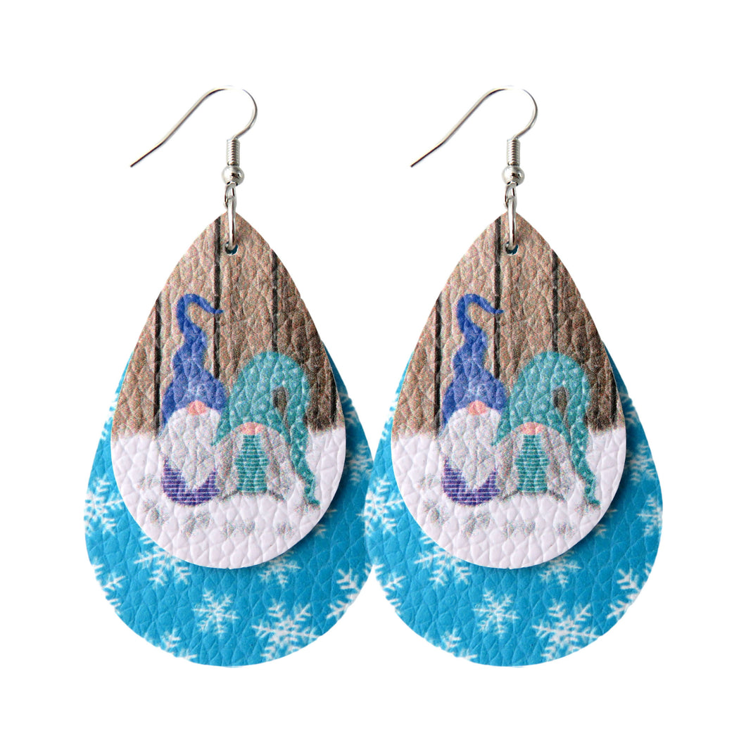 Layered Snowflake & Adorable Gnome/Elf Tear Drop Earrings