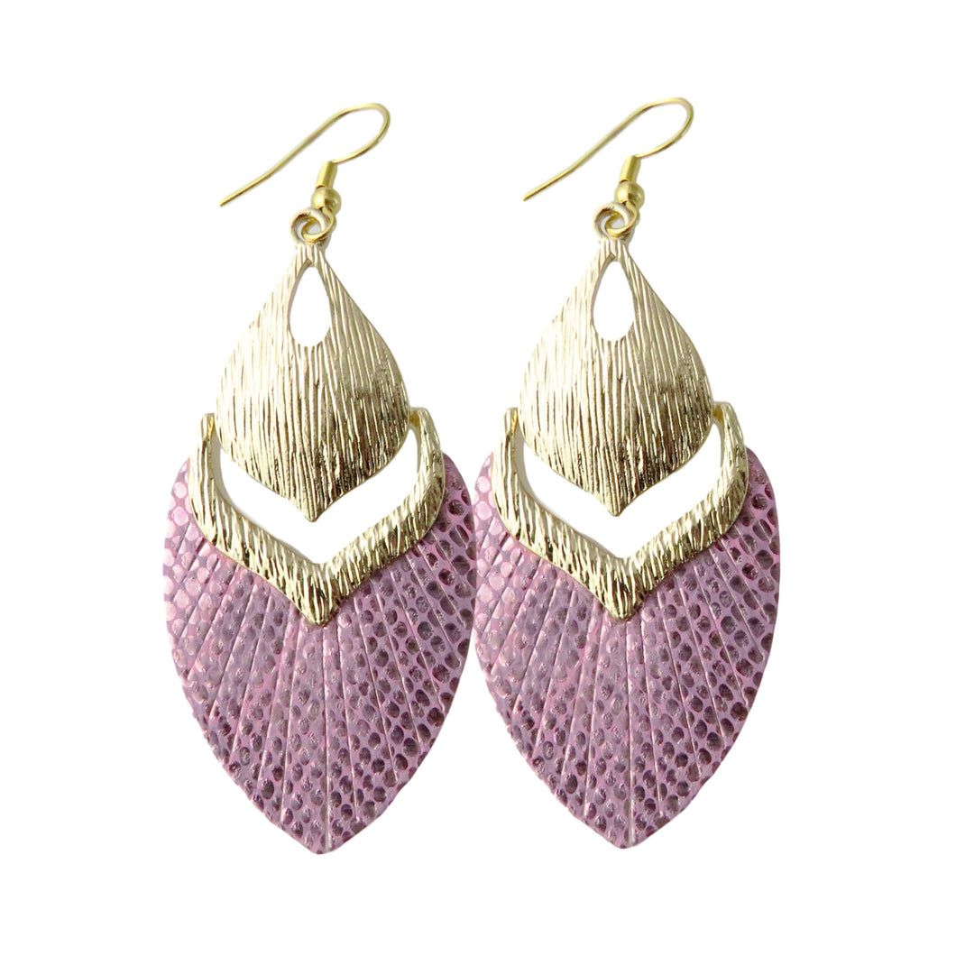 Golden Pink Mermaid Textured Style Earrings