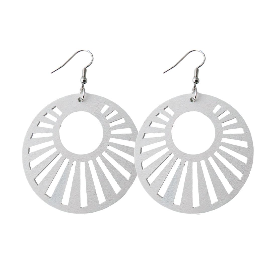 White Painted Wood Circle Sun Earrings