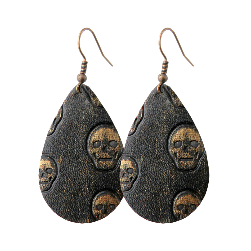 Small Bronze Skull Tear Drop Earrings