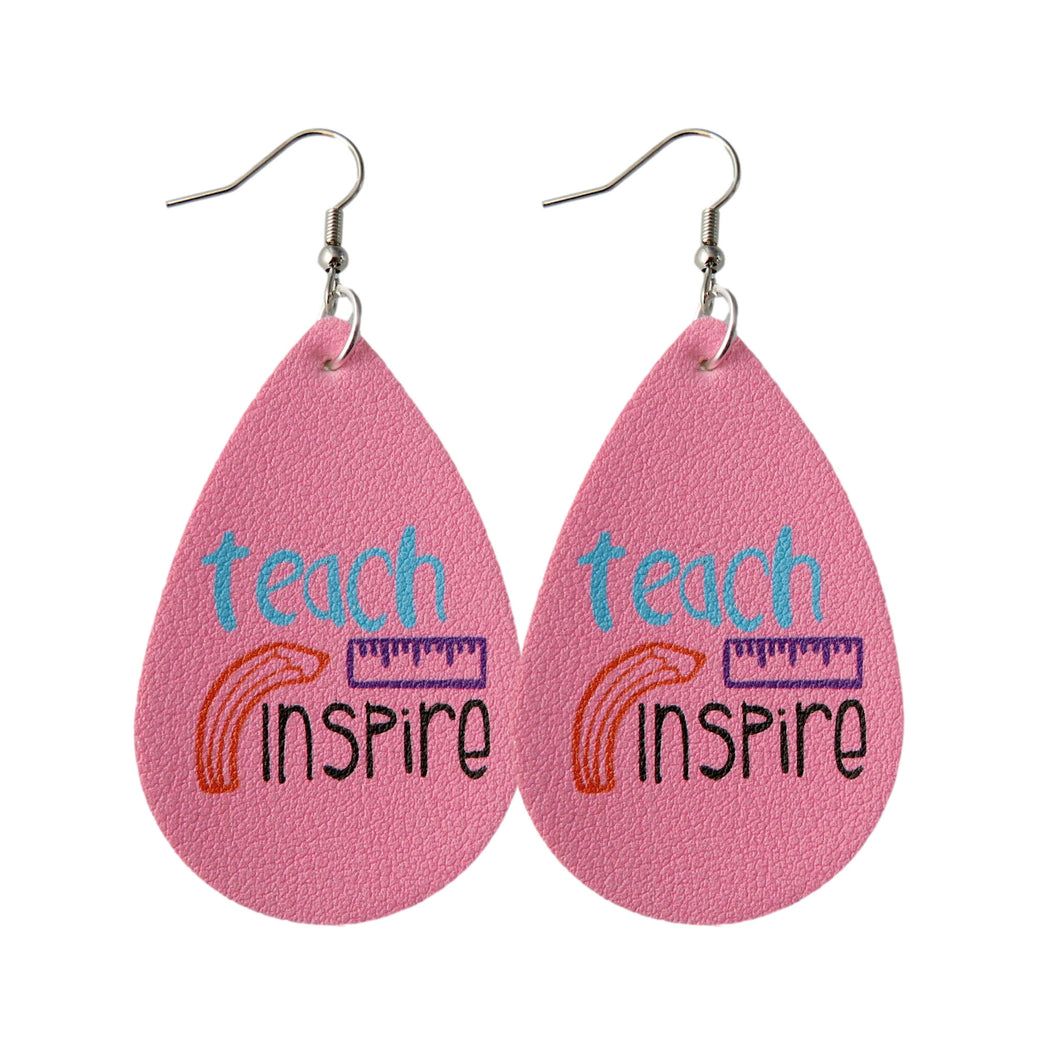 Pink Teach & Inspire Tear Drop Earrings