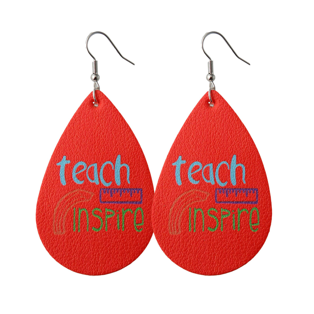 Red Teach & Inspire Tear Drop Earrings