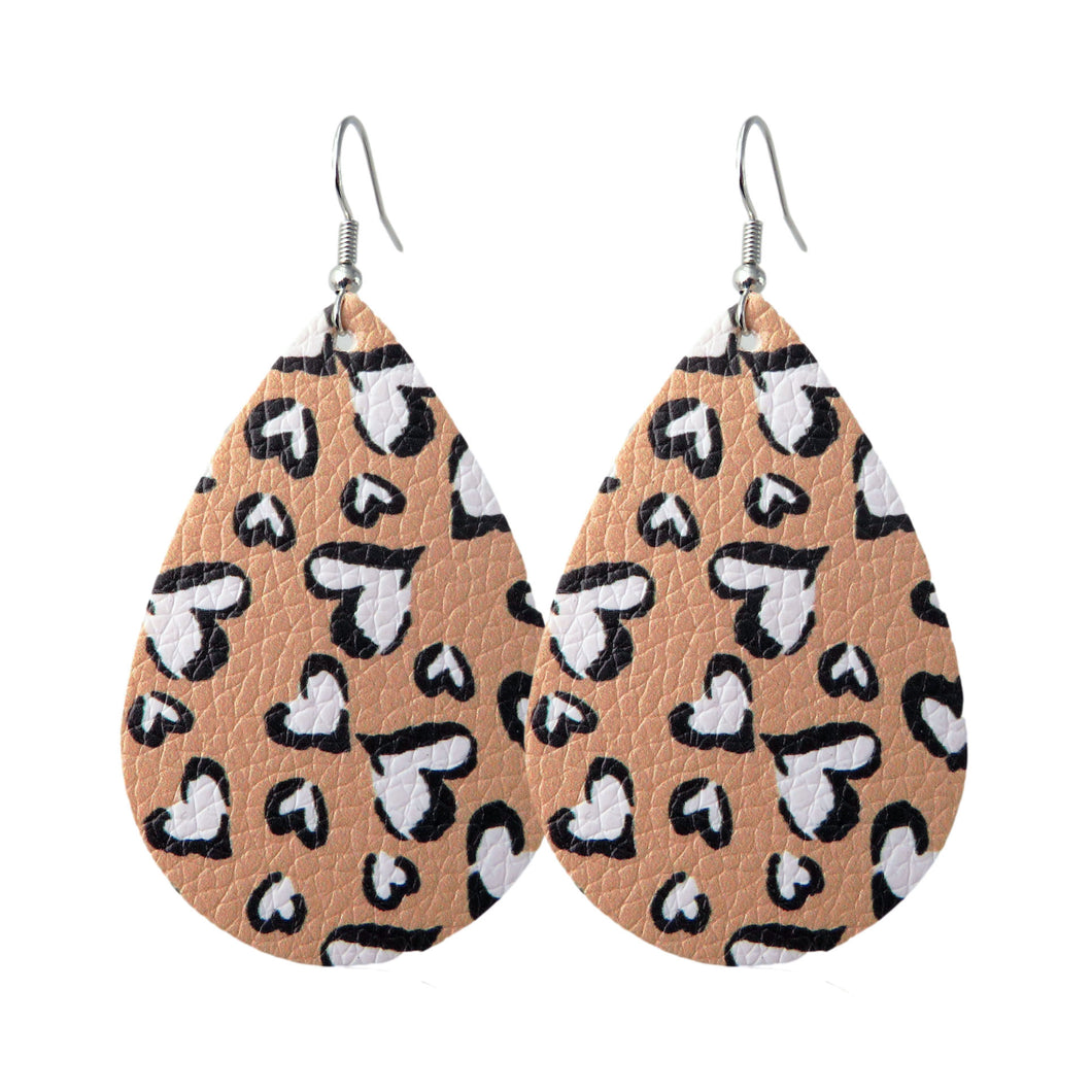 Black & White Hearts on Cream Background Tear Drop Earrings