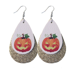 Golden Glitter & Jack O Lantern Layer Earrings