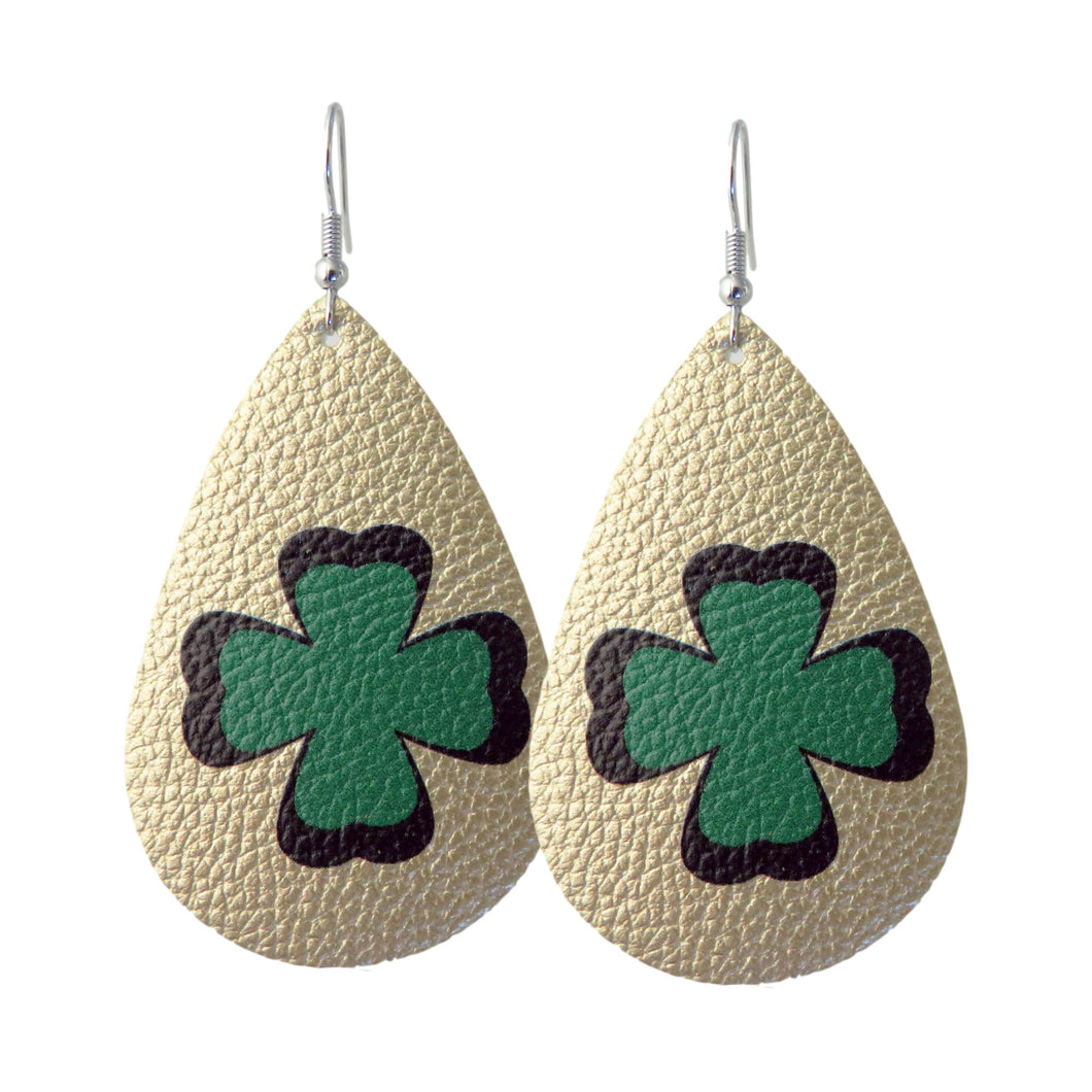 Gold Glitter & Four Leaf Clover Tear Drop Earrings
