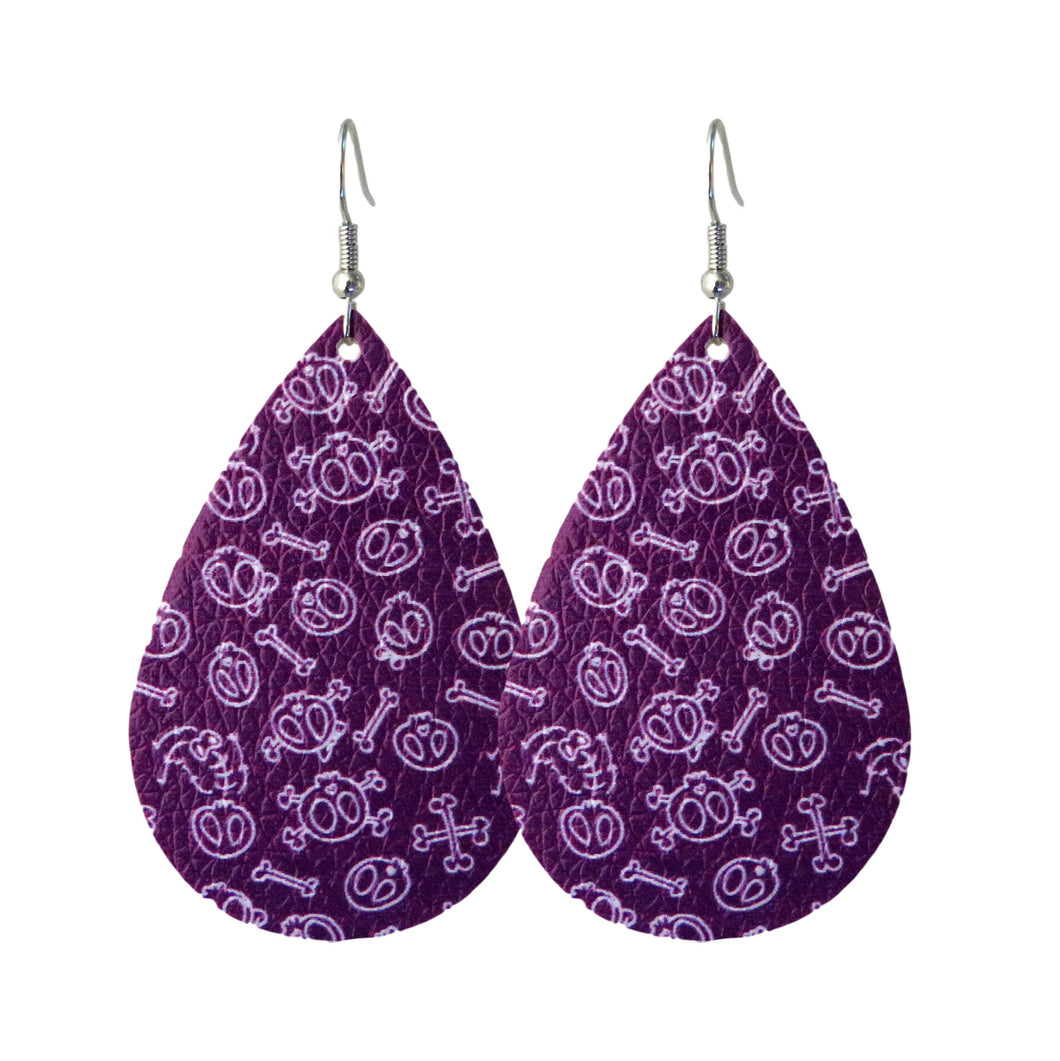 Purple Skull & Bones Tear Drop Earrings