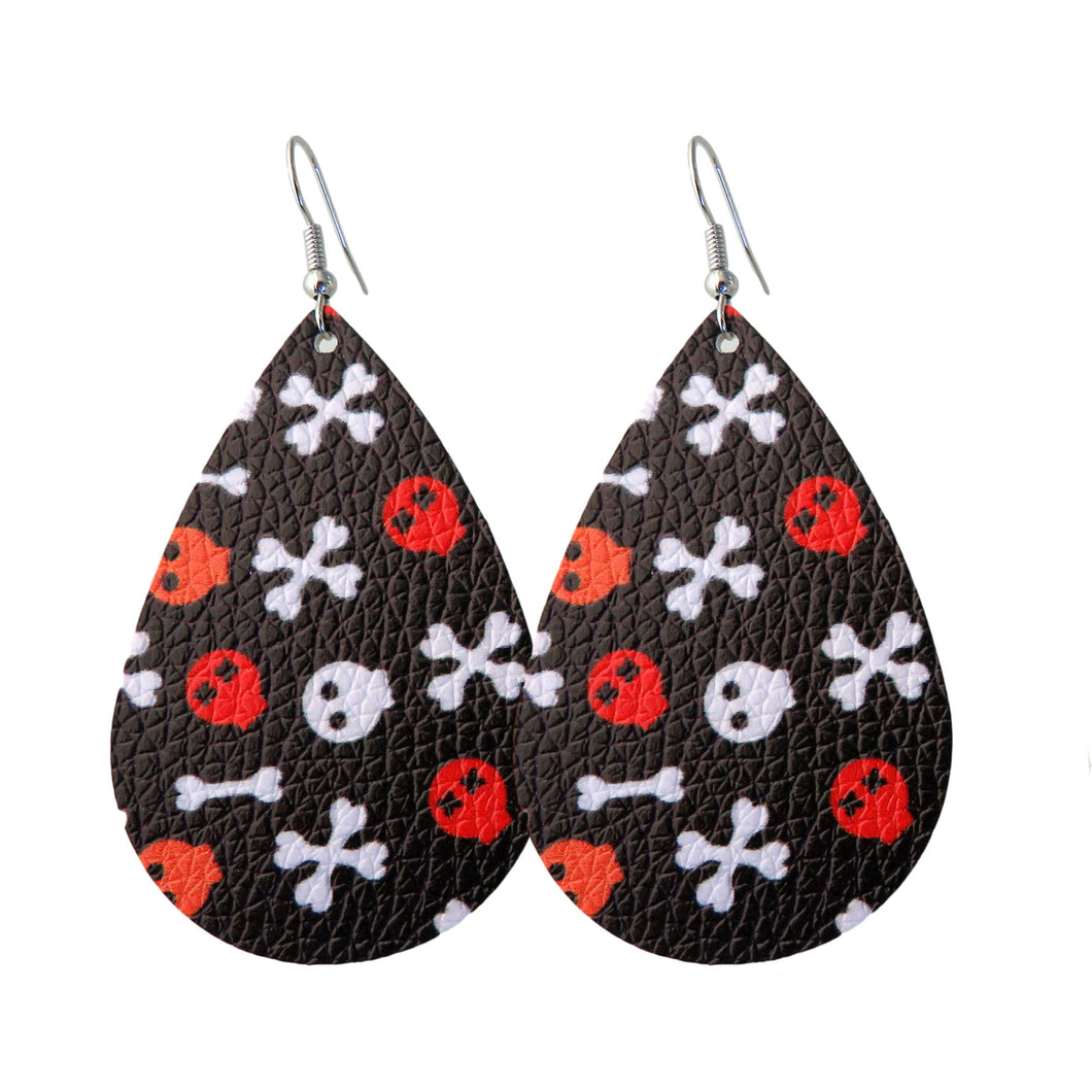 Black Skull & Bones Tear Drop Earrings