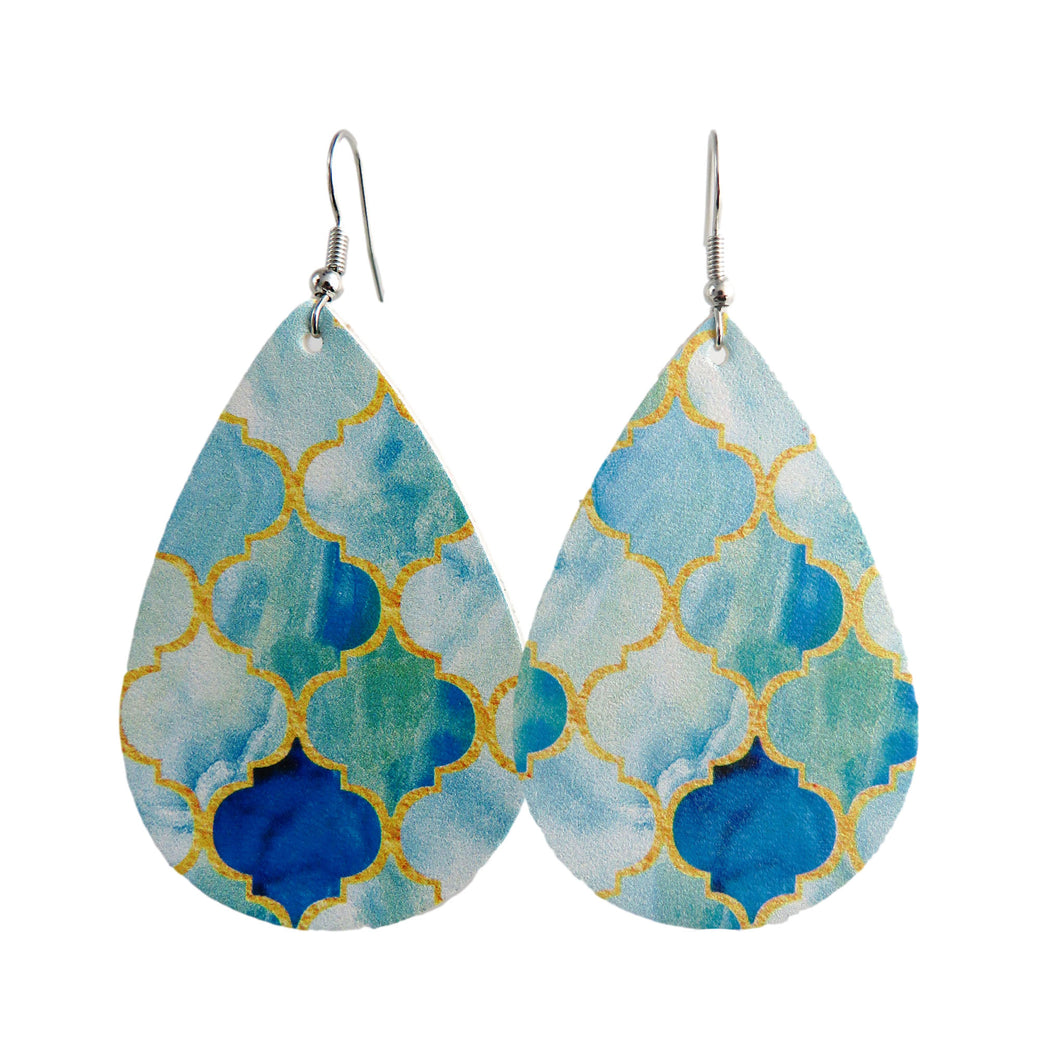 Stained Glass Print Tear Drop Earrings