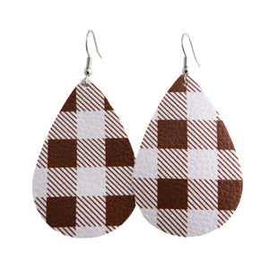 Tear Drop Brown & White Plaid Earrings