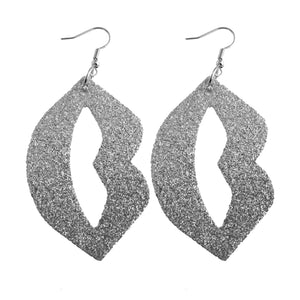 Silver Lip Shaped Glitter Earrings