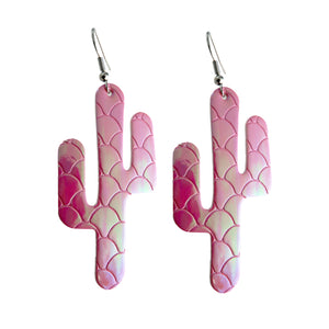 Pink Holographic Mermaid Textured Cactus Style Earrings