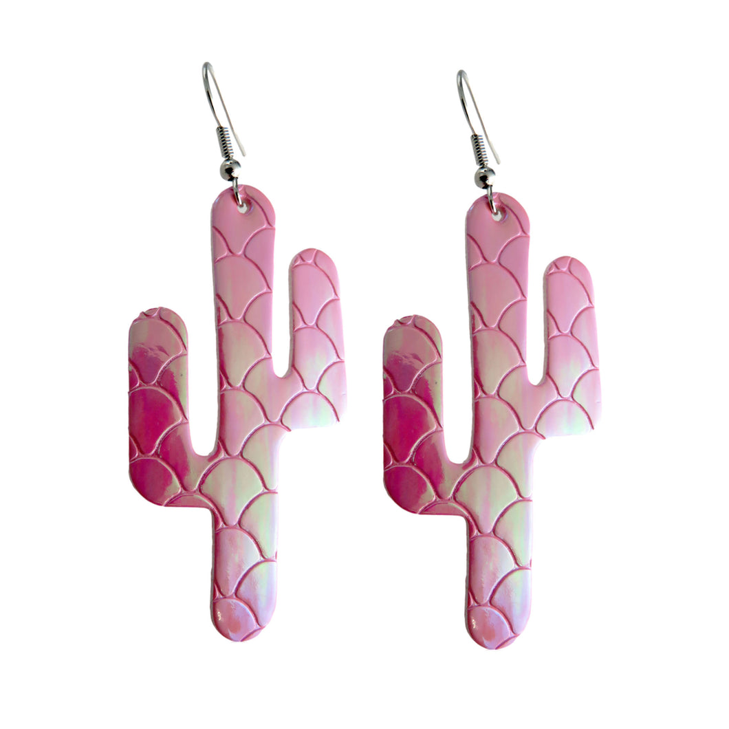 Pink Holographic Mermaid Textured Cactus Style Earrings