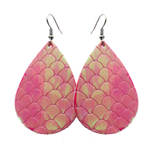 Pink Holographic Mermaid Textured Tear Drop Style Earrings