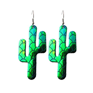 Blue Holographic Mermaid Textured Cactus Style Earrings