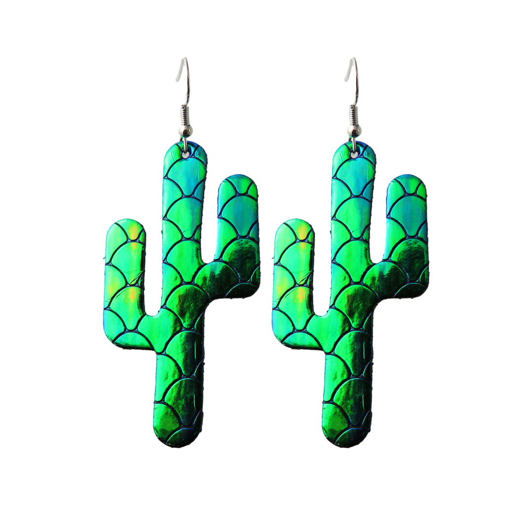 Blue Holographic Mermaid Textured Cactus Style Earrings